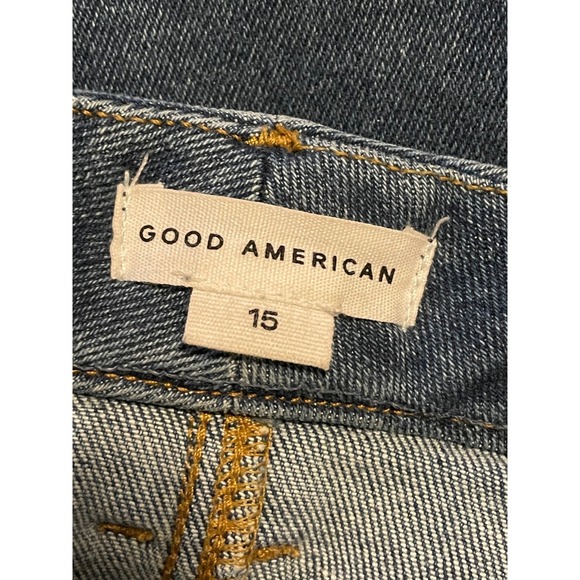 GOOD AMERICAN Wide Leg Palazzo Crop Jeans Indigo Distressed Frayed Hem Size‎ 15 - Picture 3 of 5